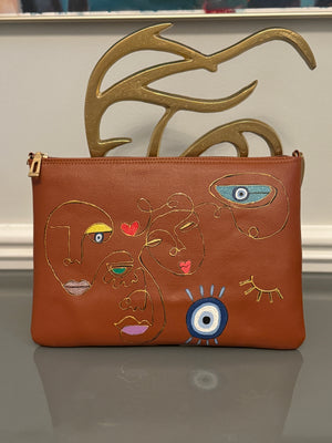 Tan Clutch Hand painted modern theme