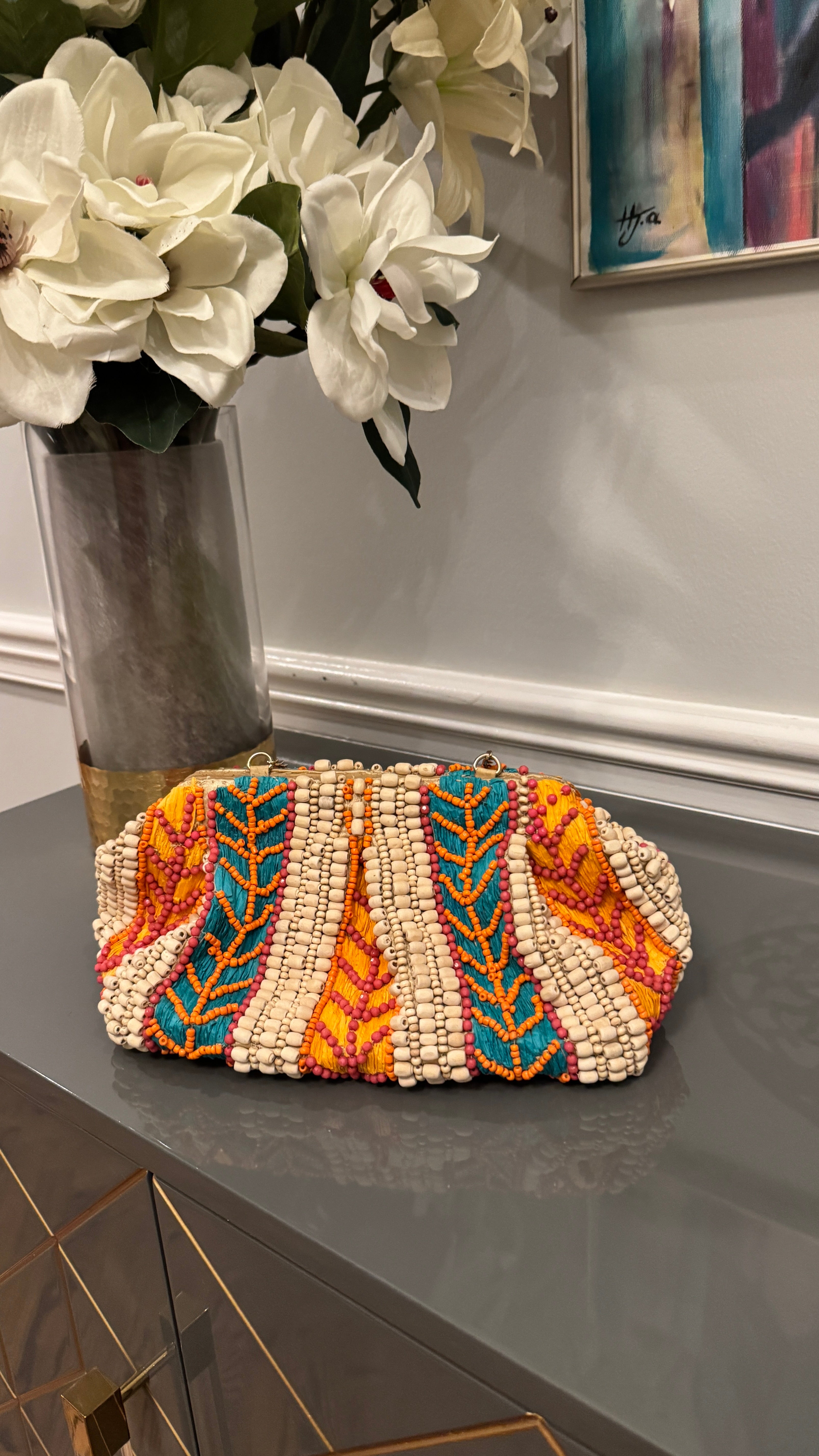 Multi color, unique design Beaded clutch