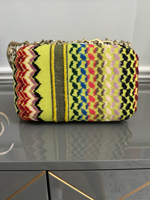 Yellow multi colors rectangle beaded keffiyeh Clutch, handbag