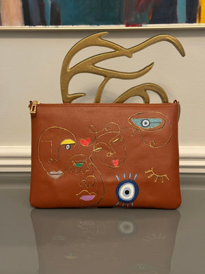 Tan Clutch Hand painted modern theme