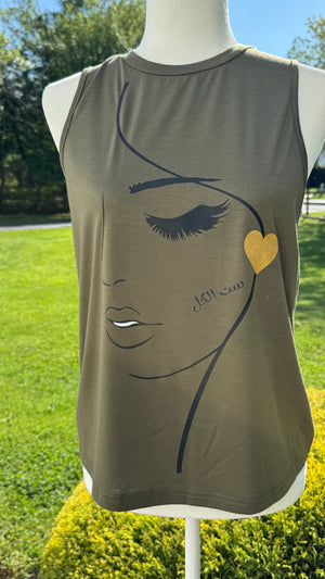 Round Neck Army Green shirt beauty & Arabic caligraphy Design ست الكل