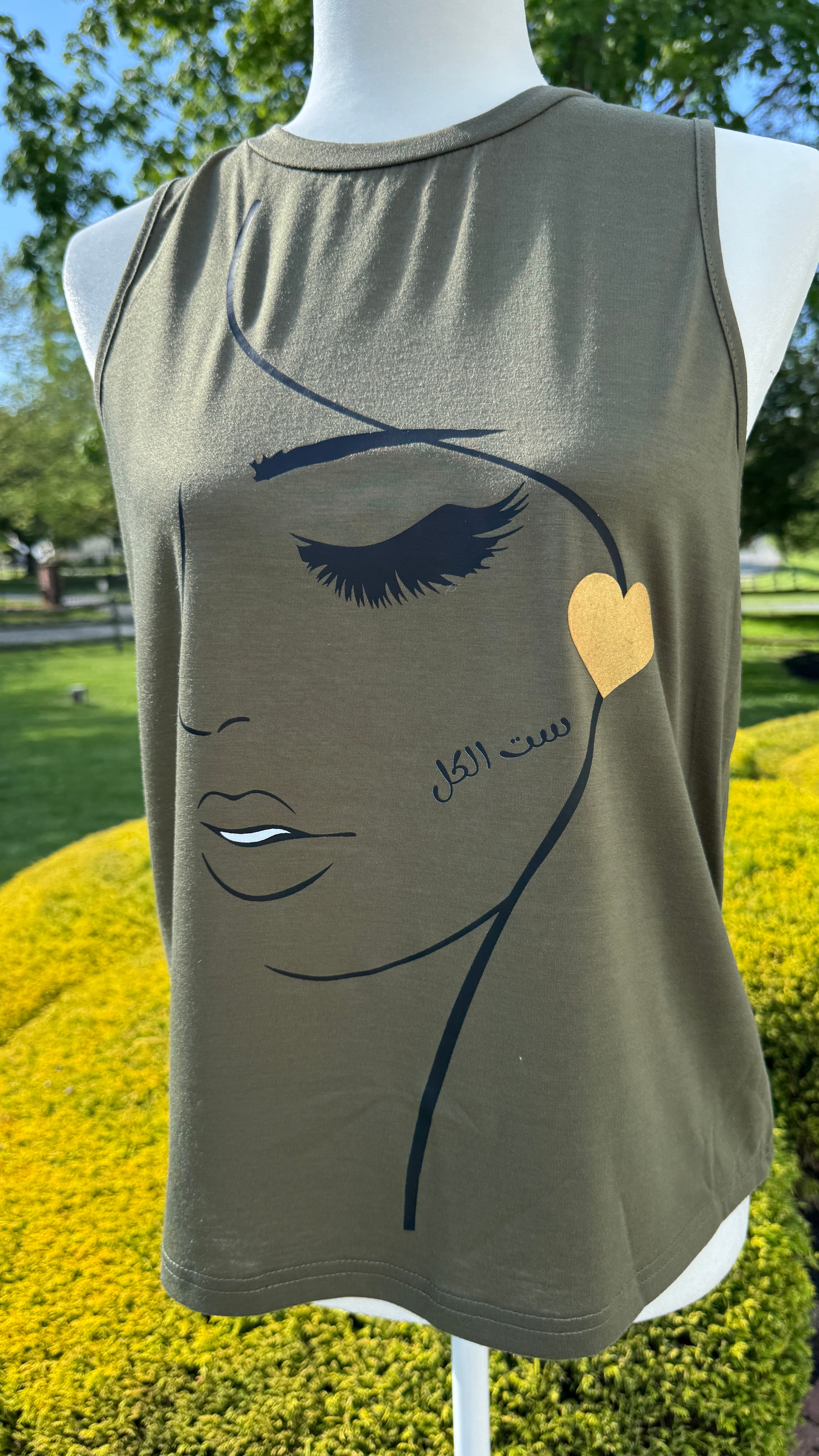 Round Neck Army Green shirt beauty & Arabic caligraphy Design ست الكل