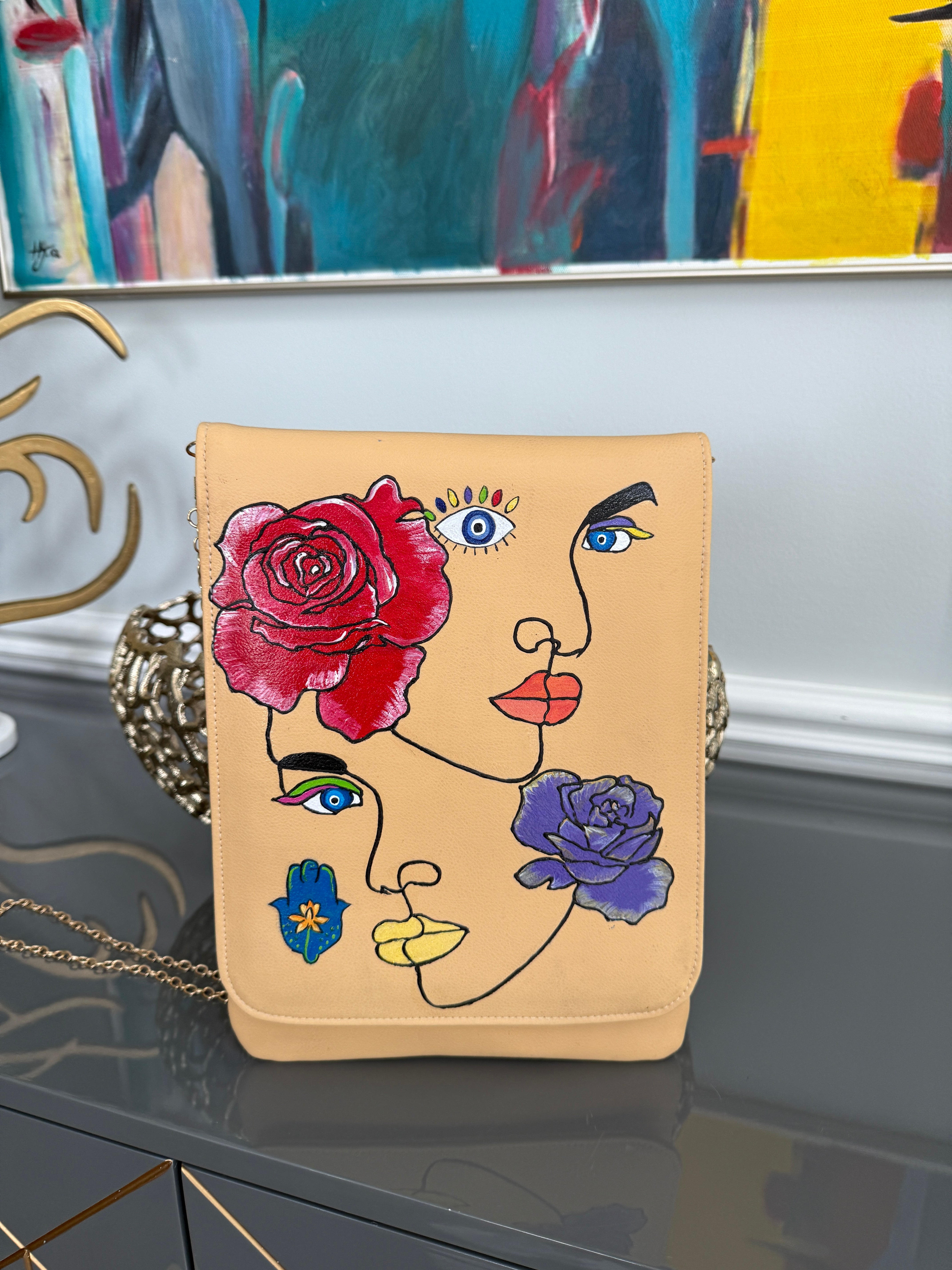 Beige Clutch Hand painted modern theme