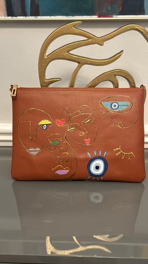 Tan Clutch Hand painted modern theme