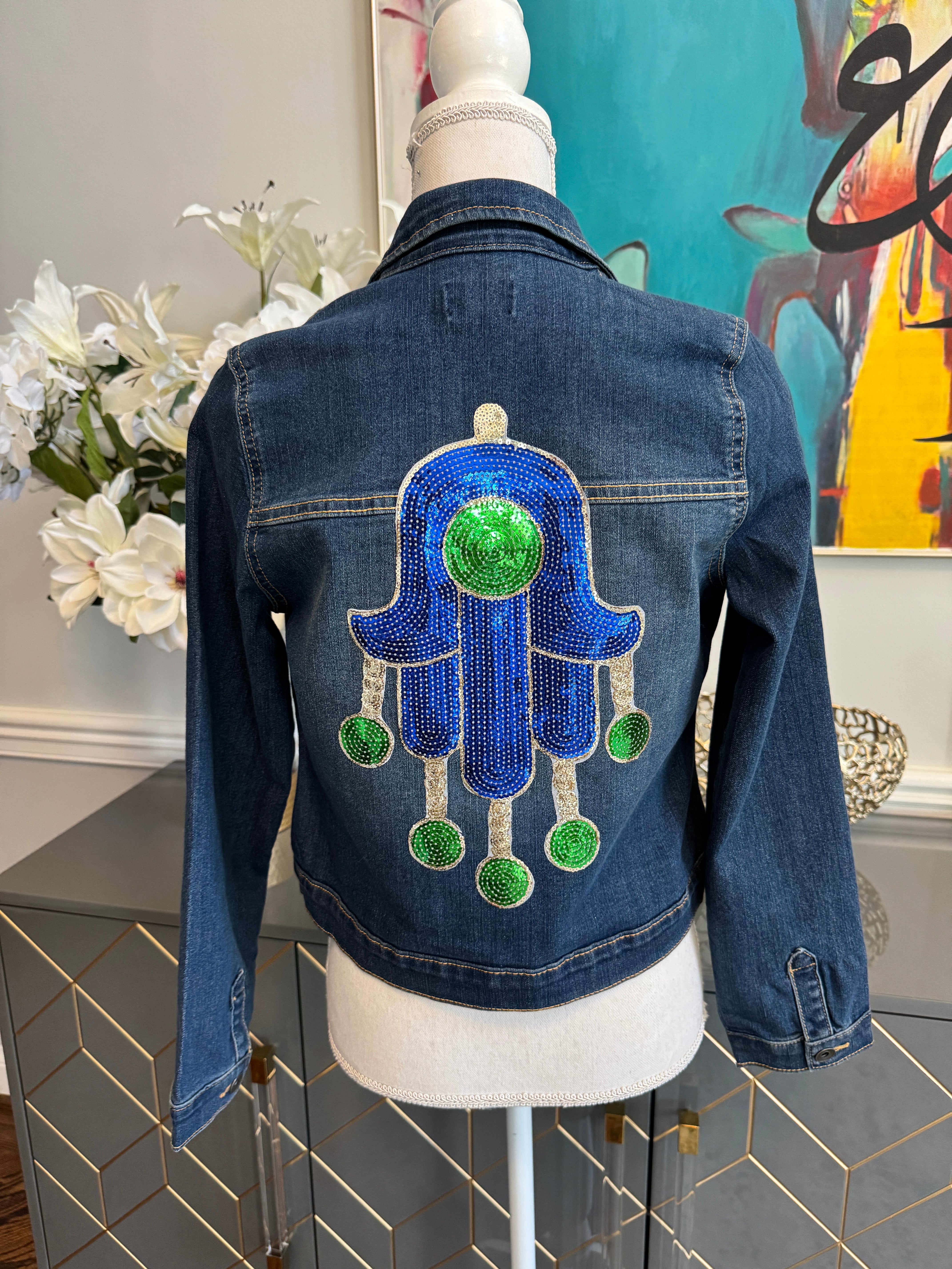 Teens Denim Jacket, sequin Fatima Hand