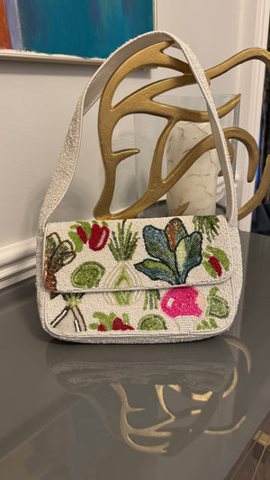 White, Multi color, Beaded clutch