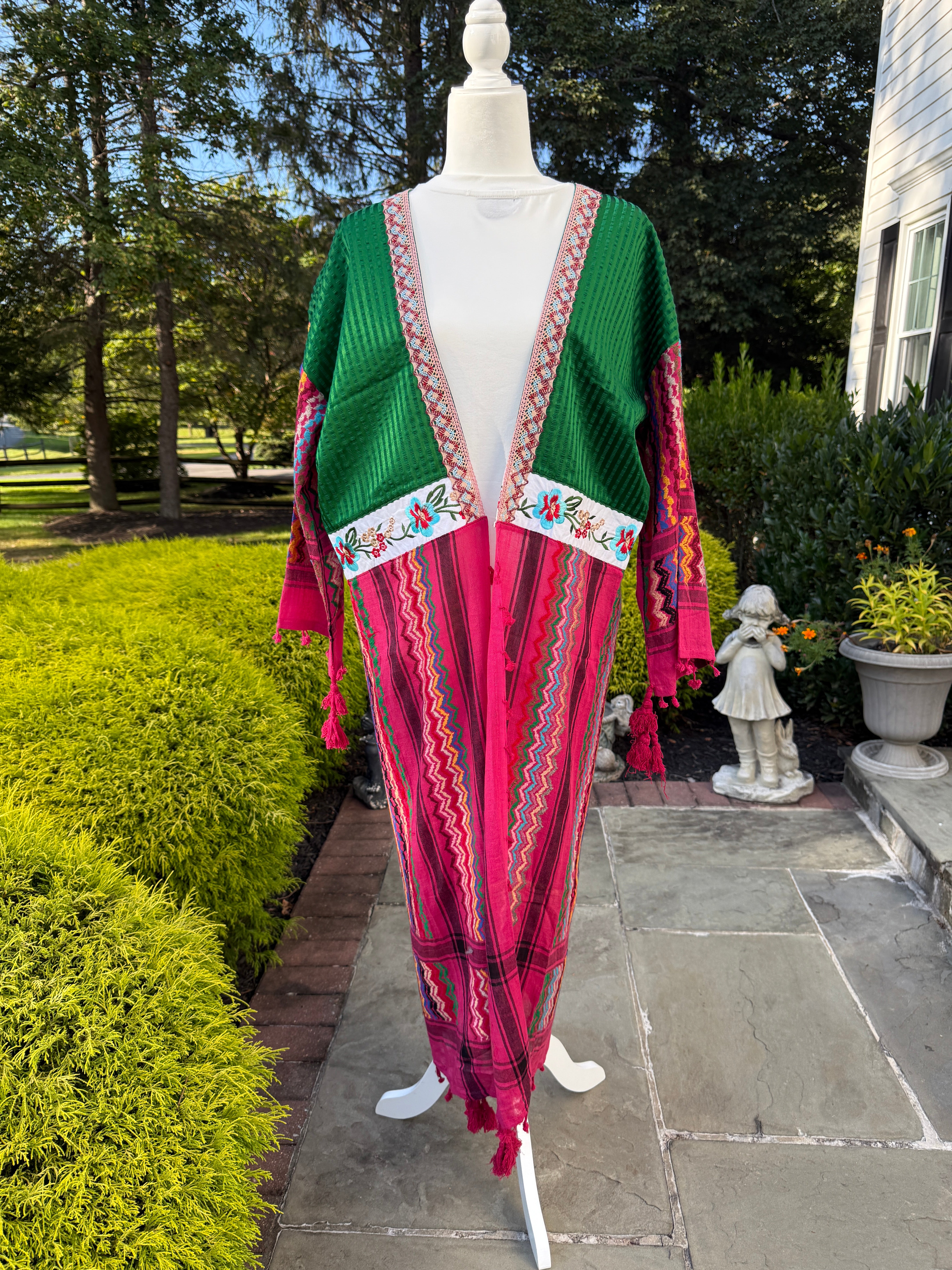 Fuchsia & Green Open keffiyeh Caftan
