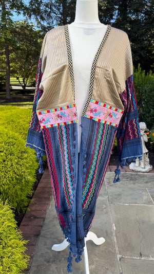 Blue & Gold Multi Color Open keffiyeh Caftan