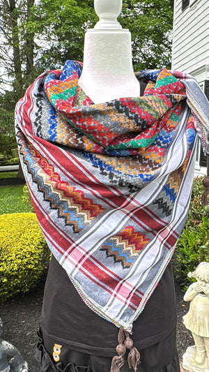 Red, Gray Multi color Keffiyeh, wrap