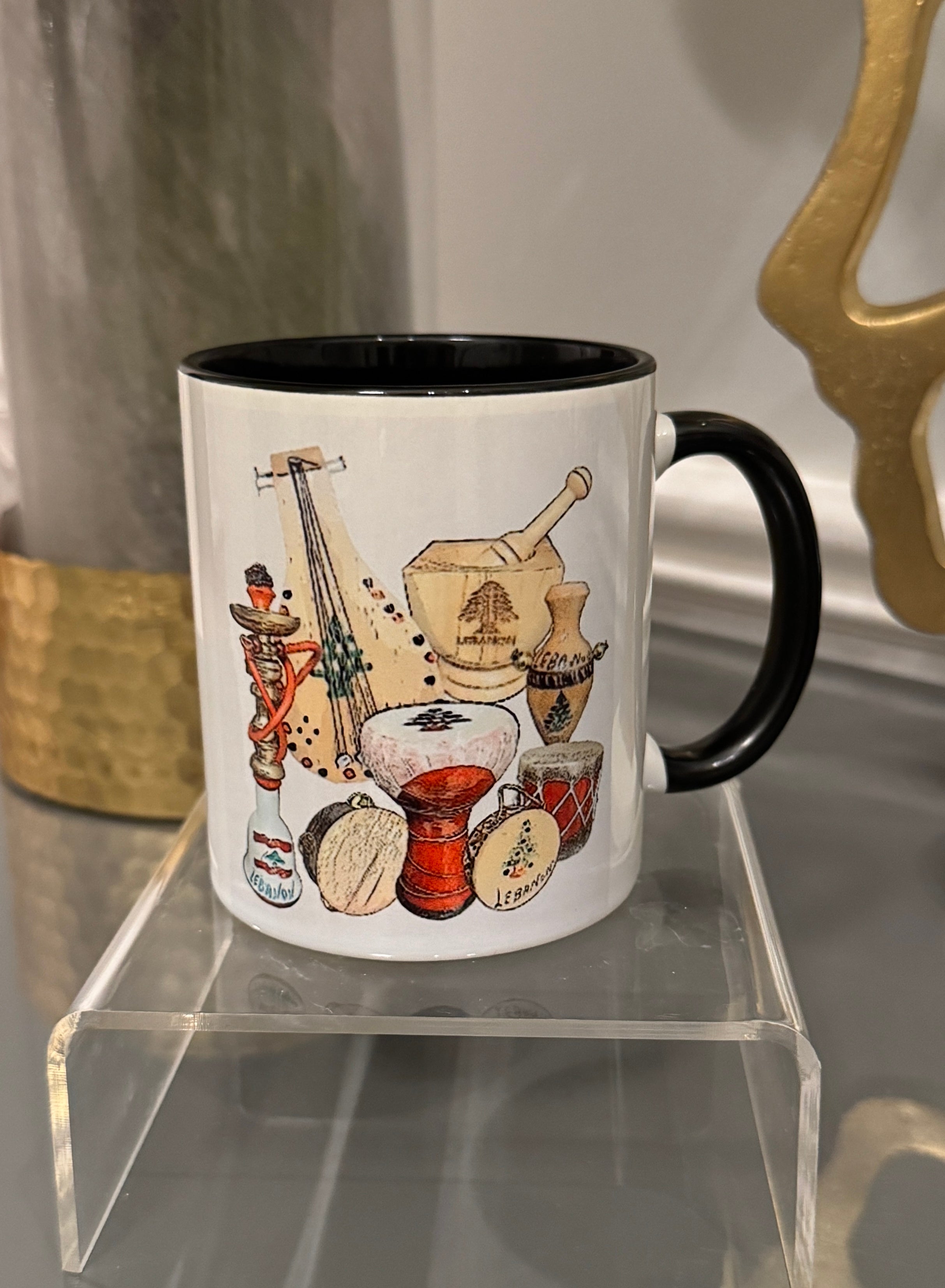 Coffee Mug designed with Middle Eastern Musical Instruments Theme