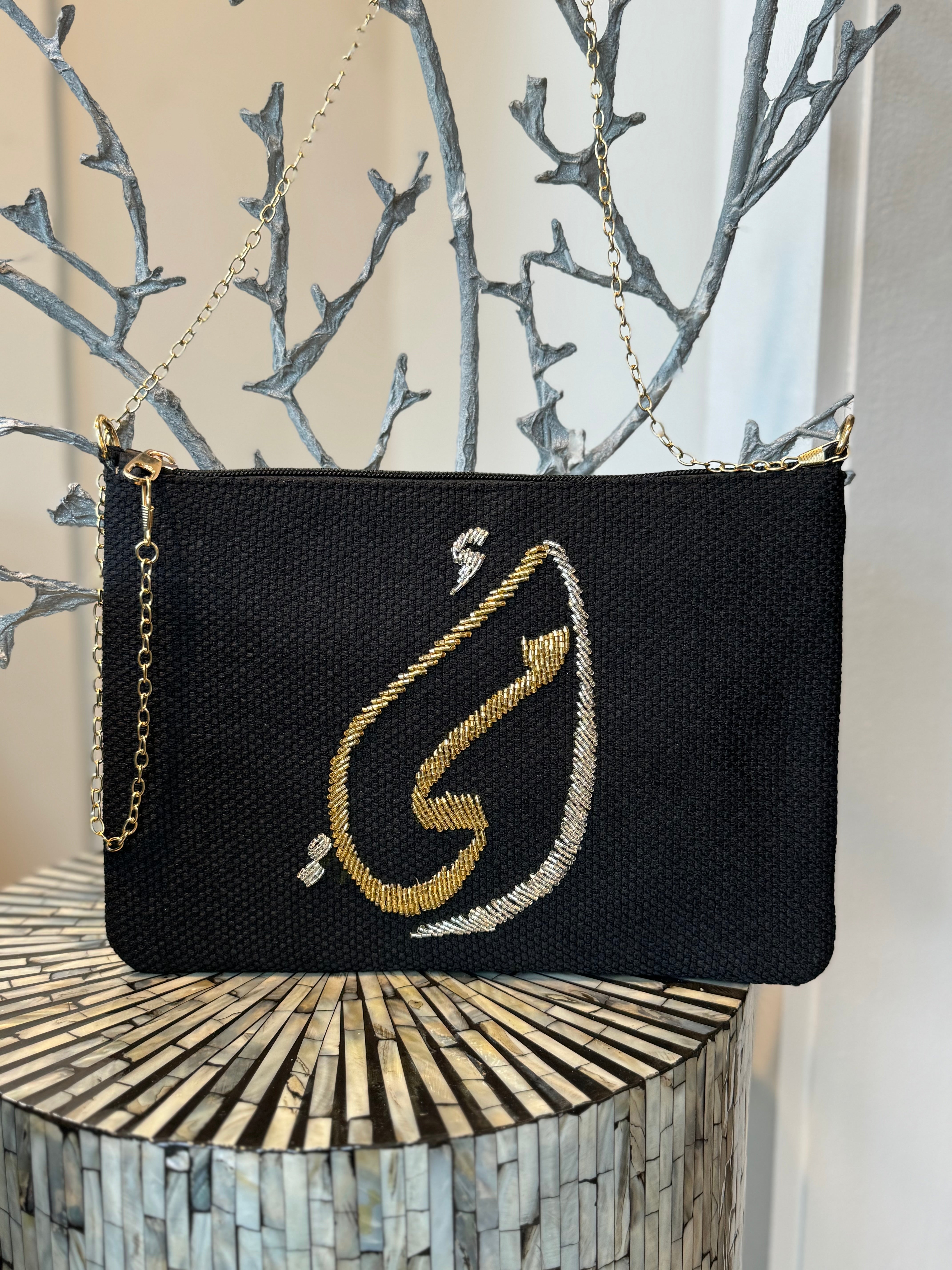 Black Clutch with Silver and Gold beading أمي