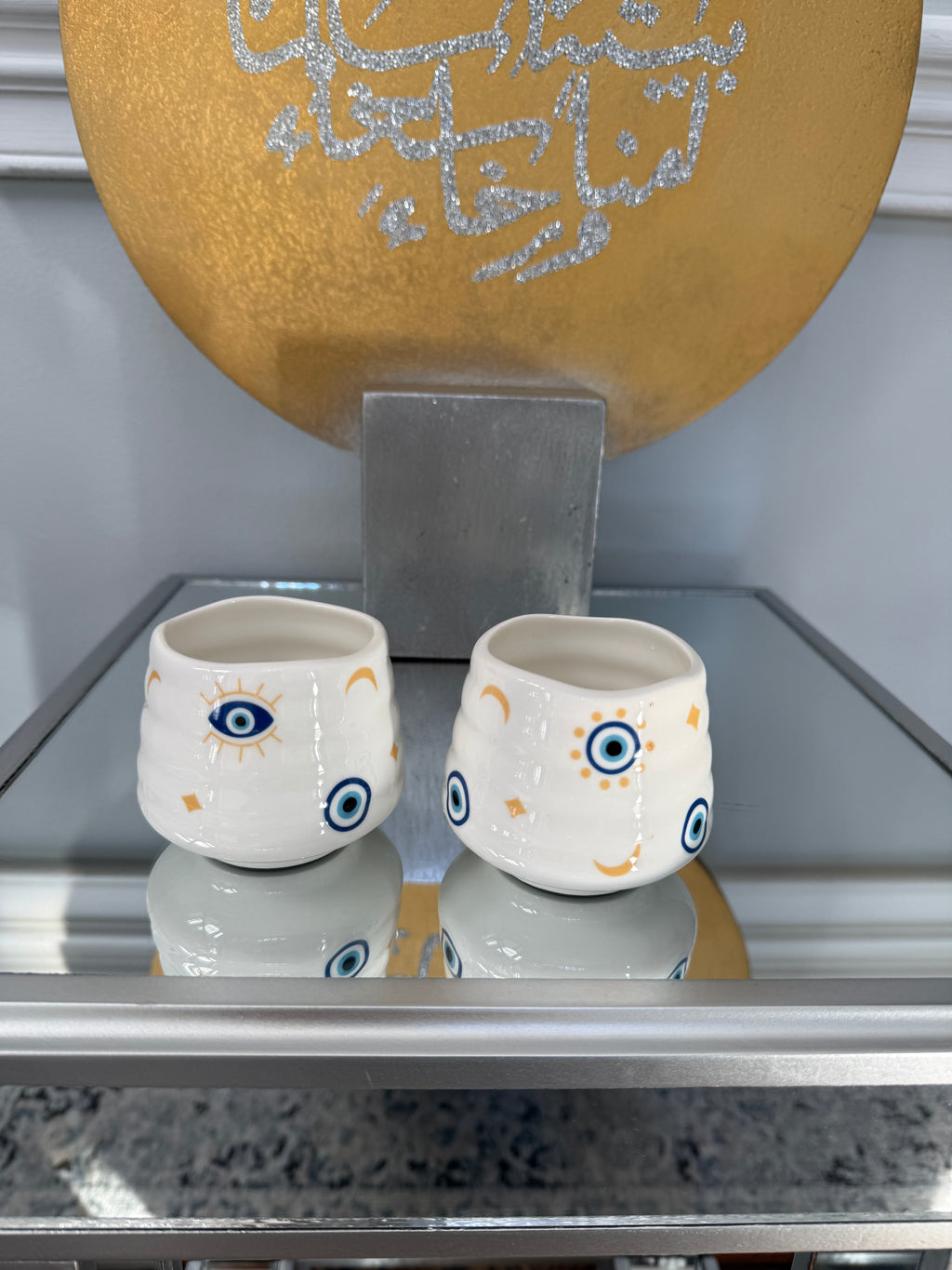 Set of 2 ceramic cups, evil eye design
