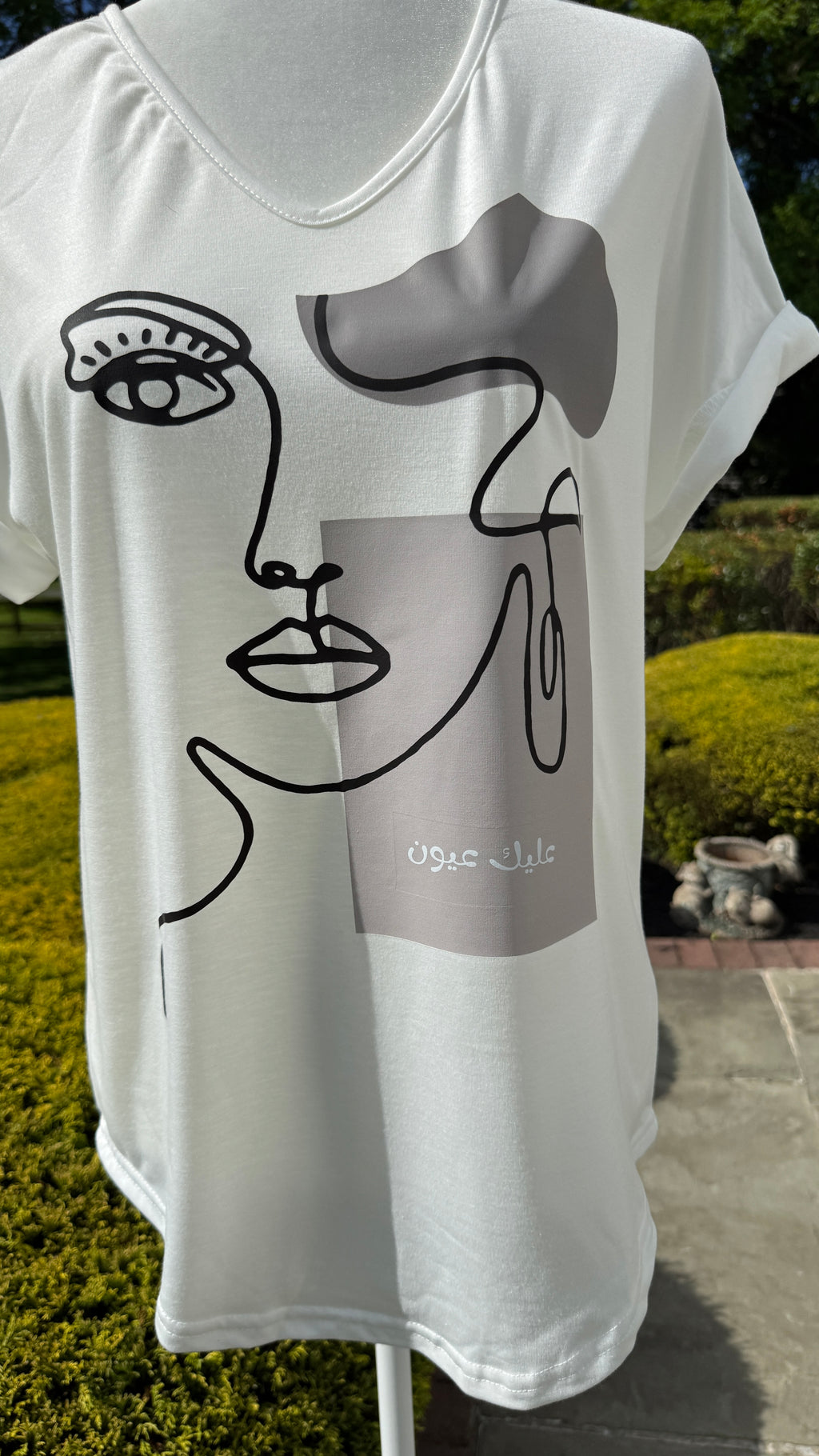 V Neck neck white shirt beauty & Arabic caligraphy Design عليك عيون