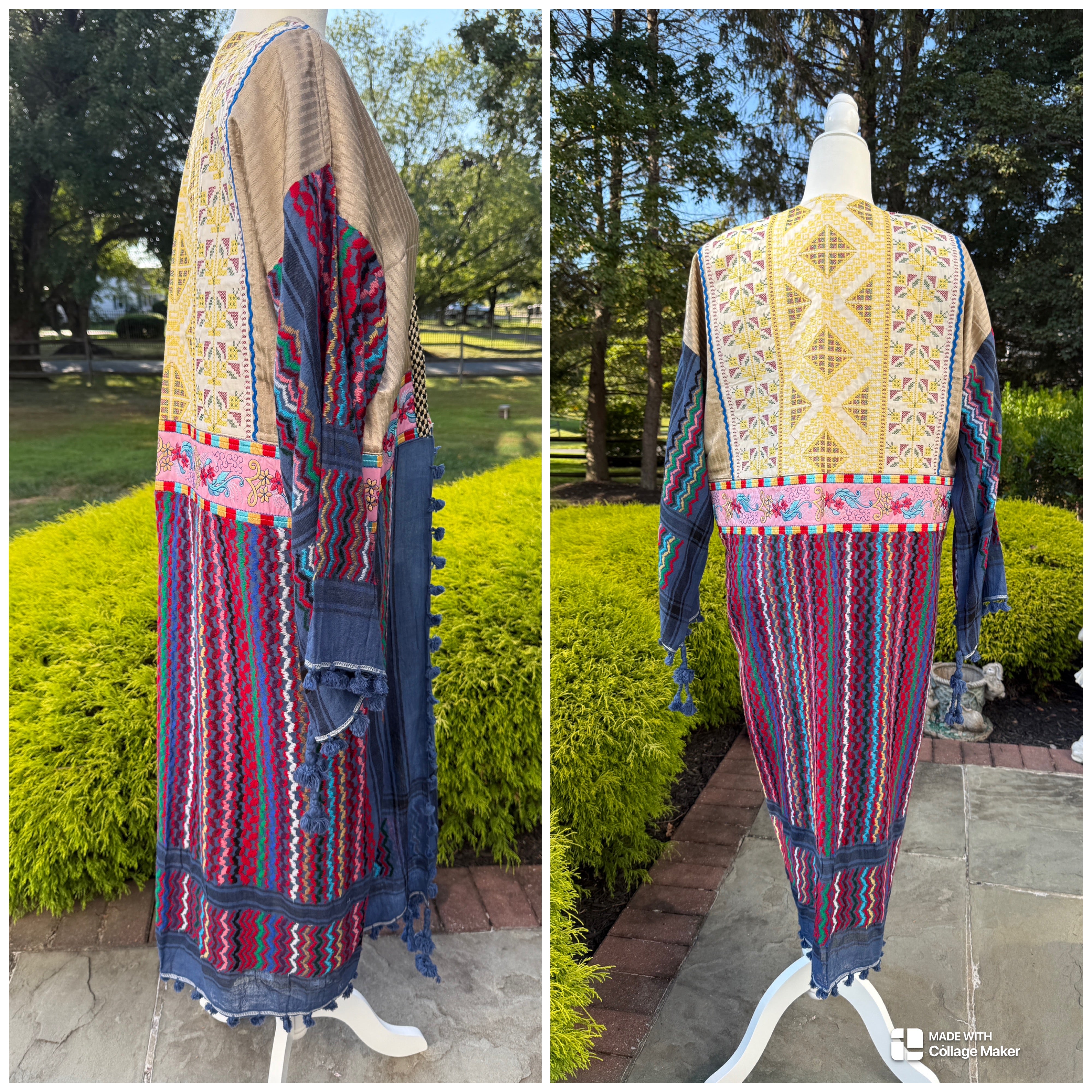 Blue & Gold Multi Color Open keffiyeh Caftan
