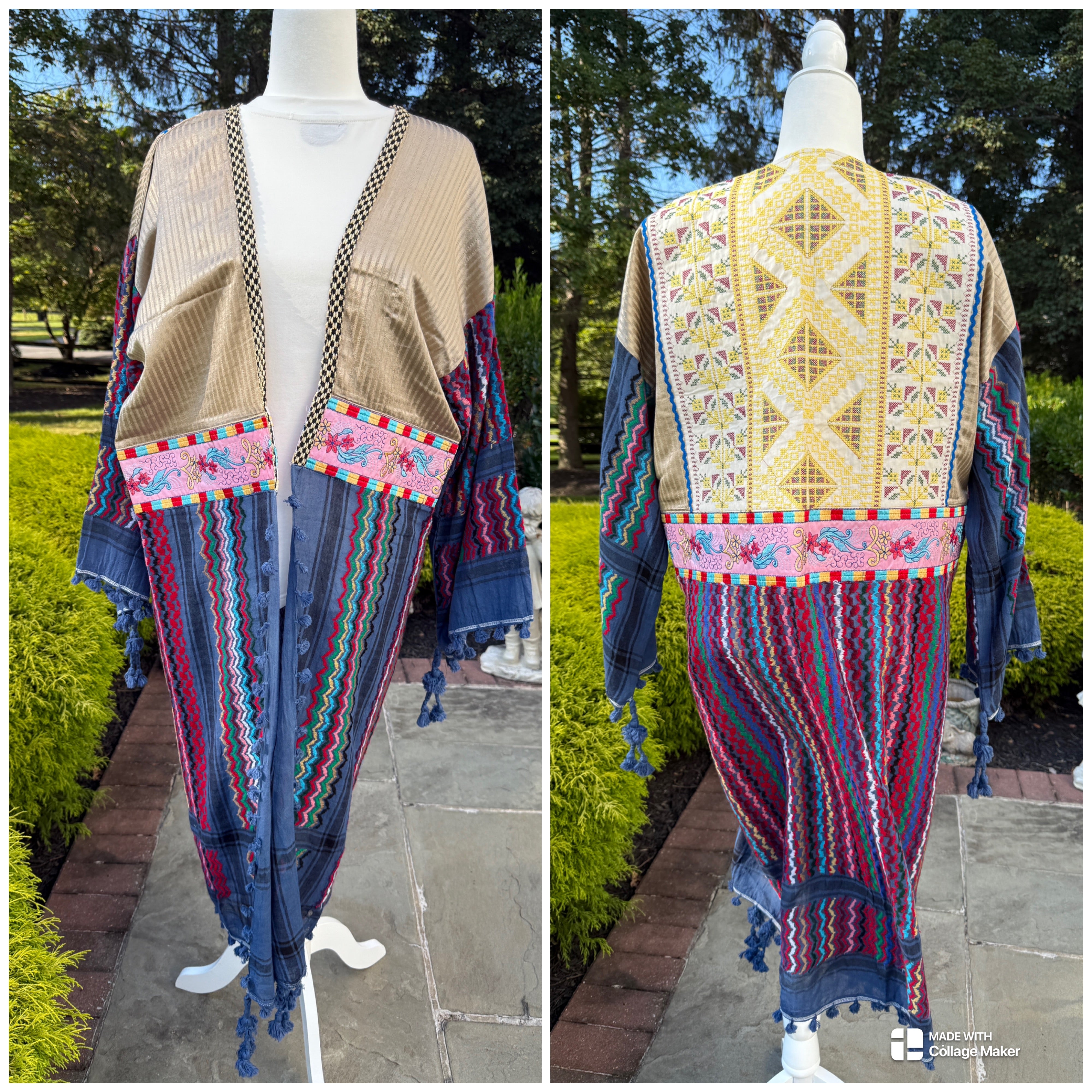 Blue & Gold Multi Color Open keffiyeh Caftan