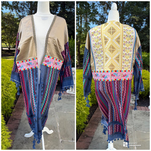 Blue & Gold Multi Color Open keffiyeh Caftan