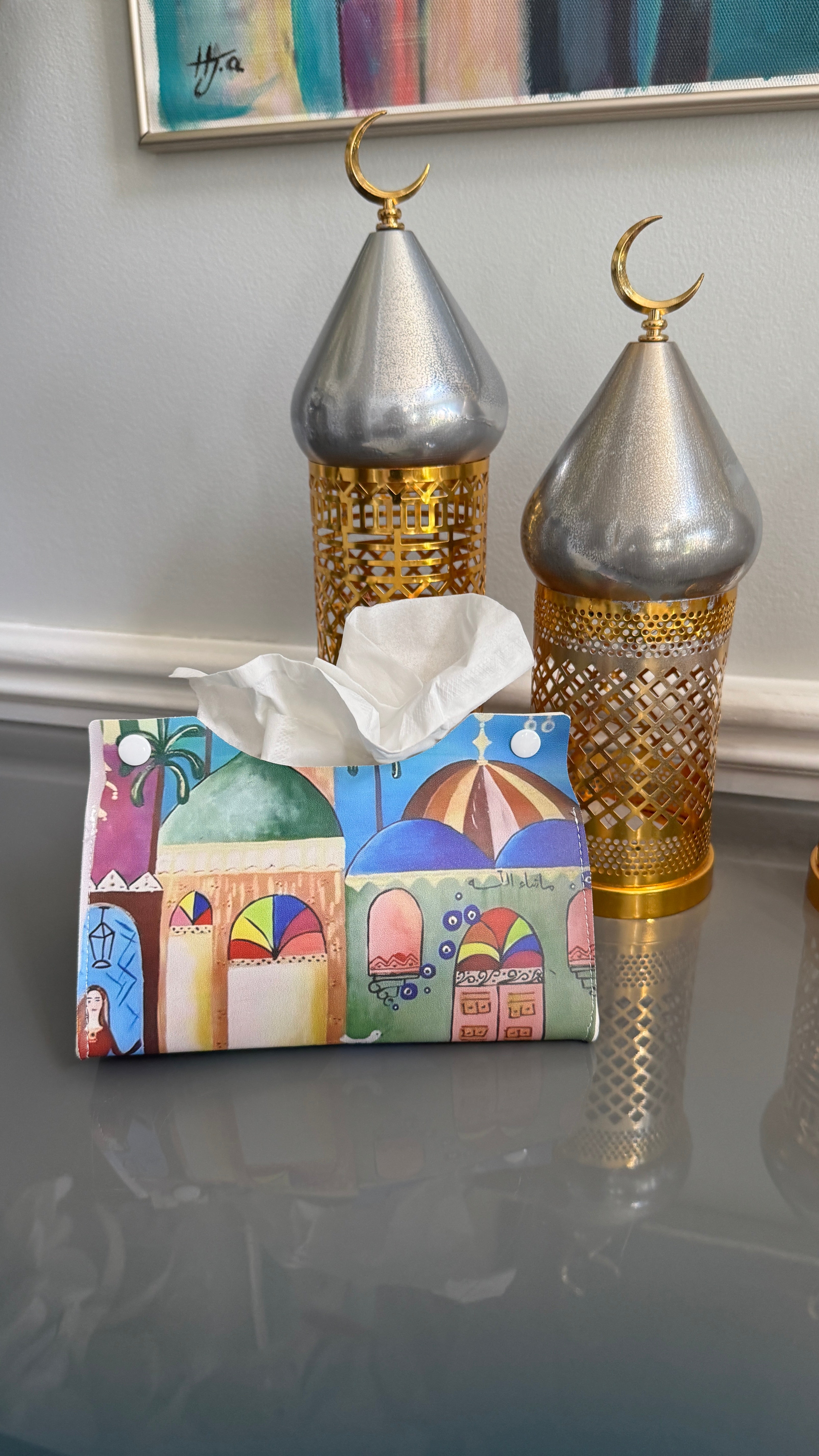 Tissue box cover designed with Middle Eastern Theme and Arabic Caligraphy ماشاءالله