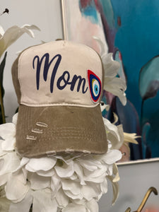 Cap hat Mom design with embroidery tear drop evil eye.