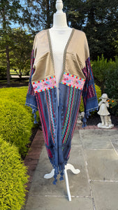 Blue & Gold Multi Color Open keffiyeh Caftan