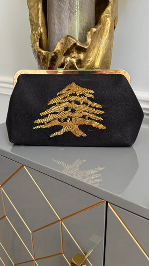 Black Handbag, clutch, purse beaded cedar of Lebanon.