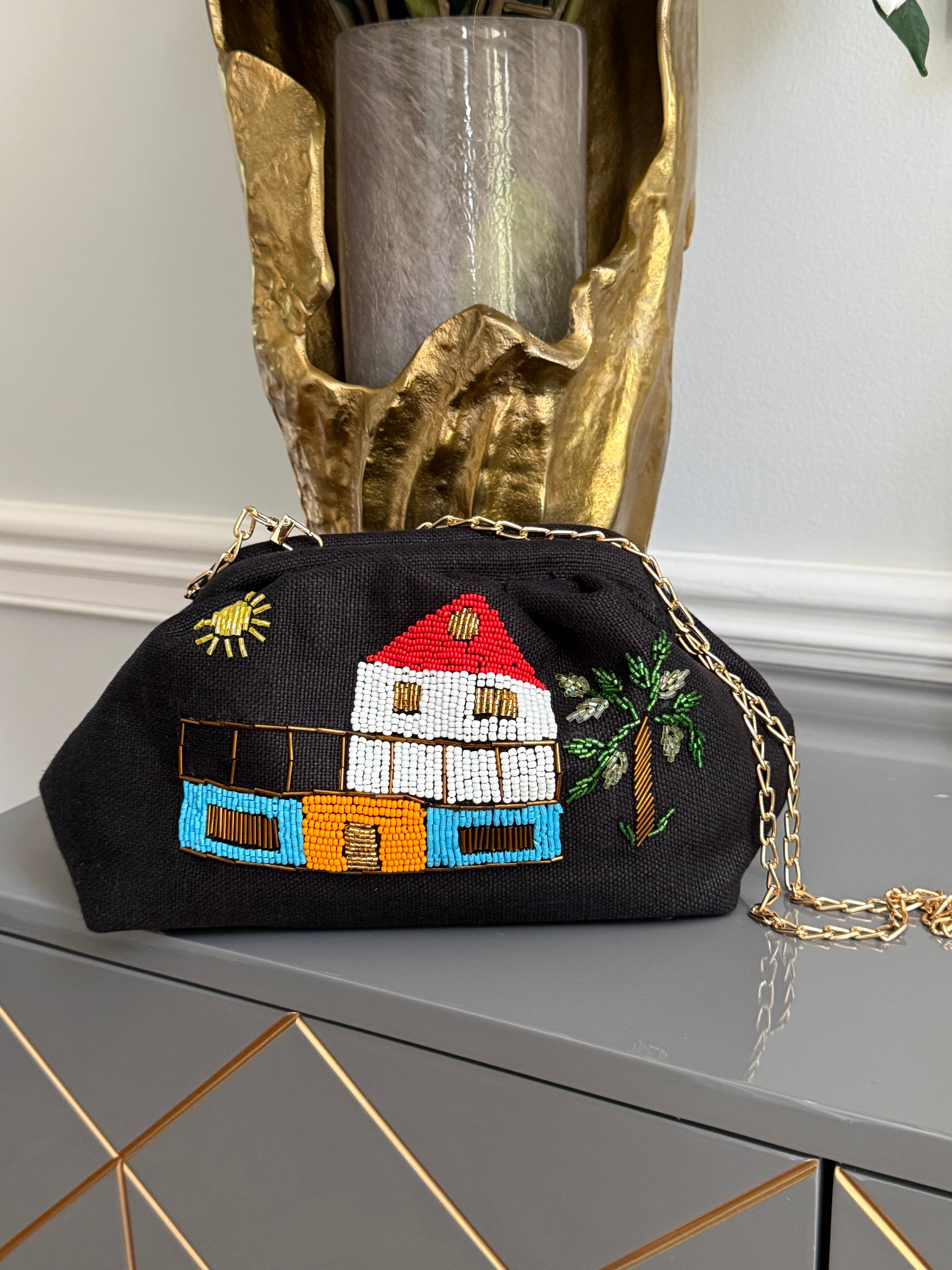 Black Handbag, clutch, purse beaded Home Design