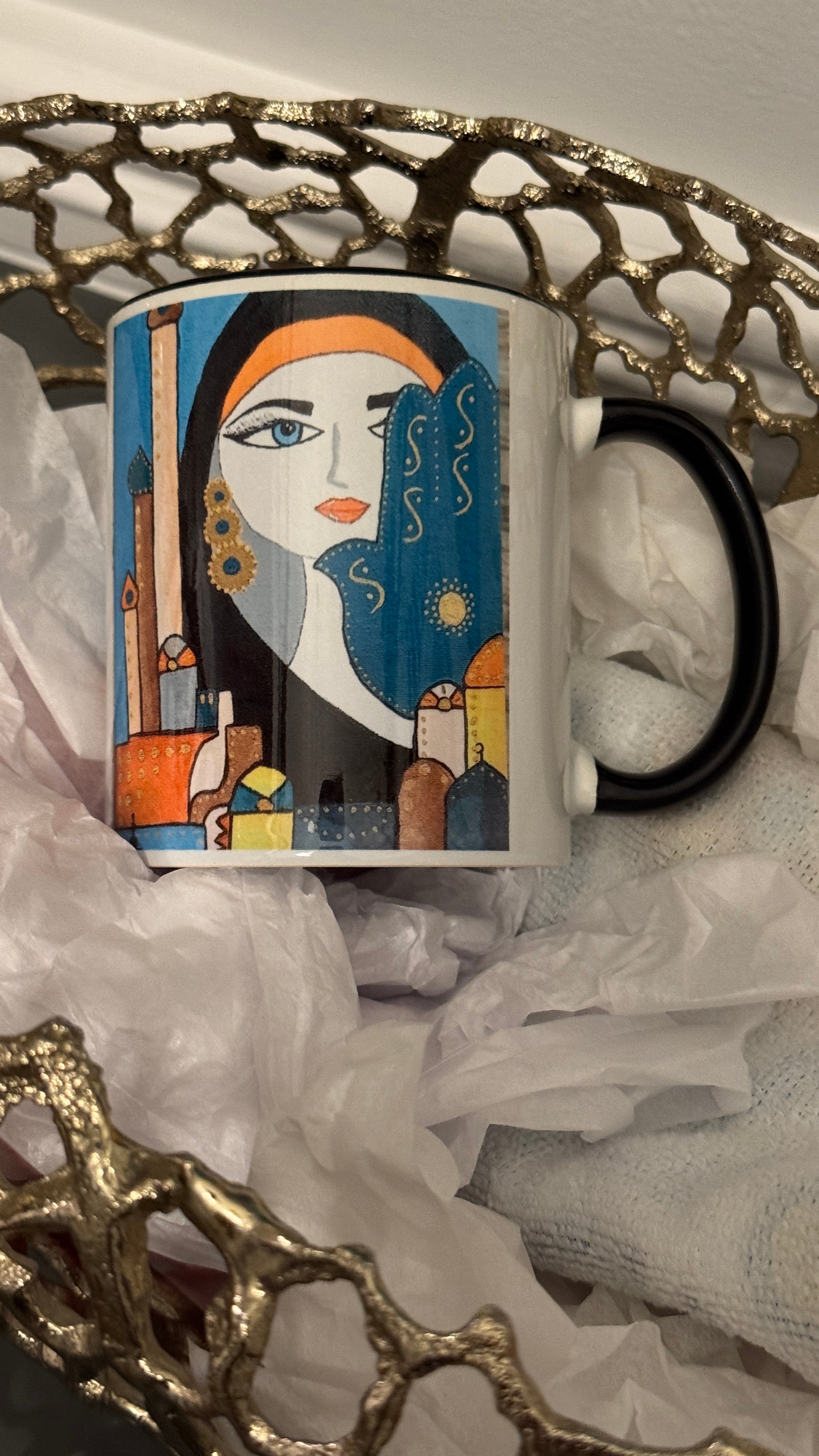 Coffee Mug designed with Arabic beauty & Fatimah’s Hand