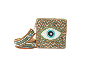 Beaded evil eye crossbody bag with evil eye beaded straps. Beaded all around