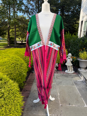 Fuchsia & Green Open keffiyeh Caftan