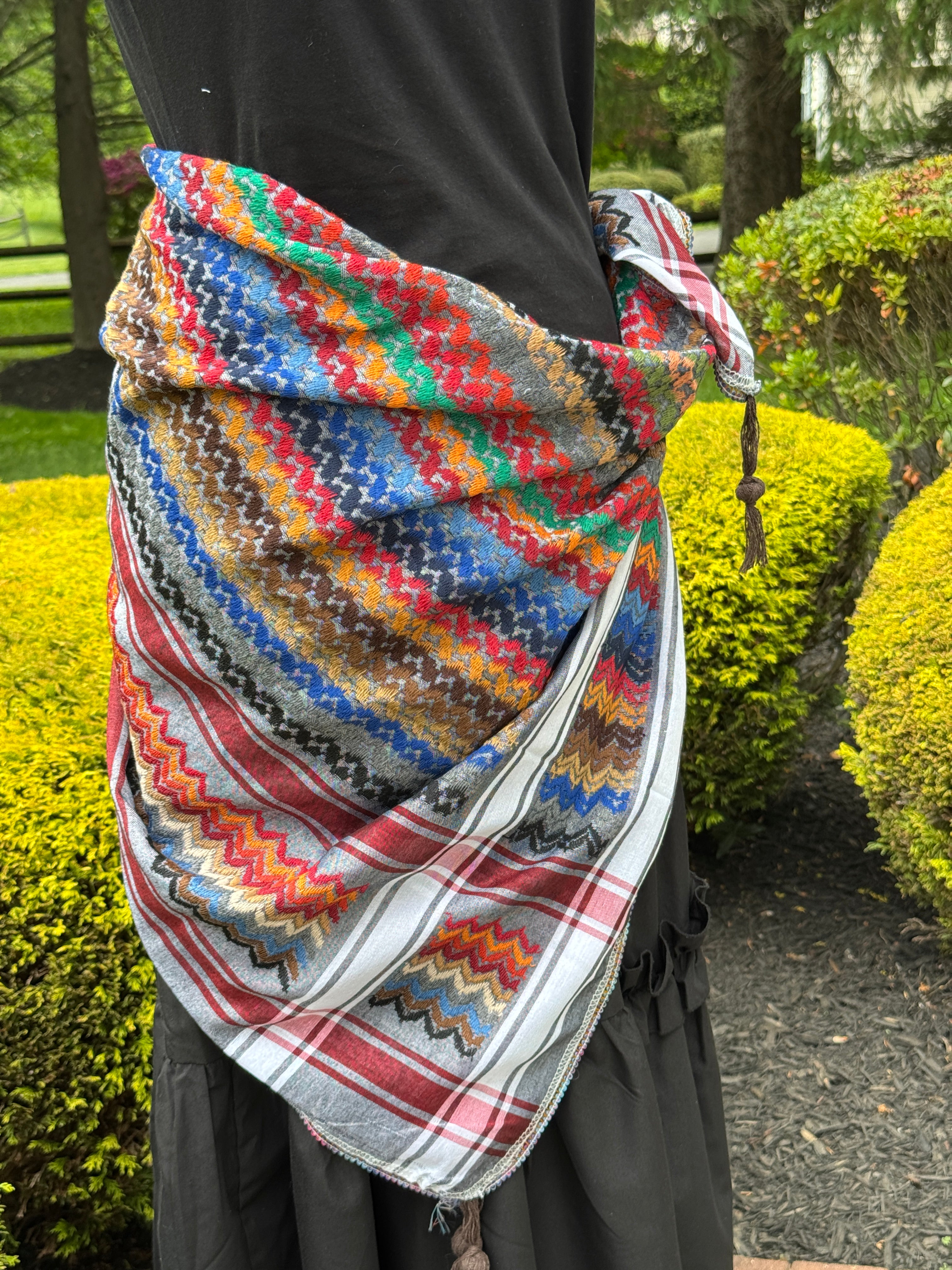 Red, Gray Multi color Keffiyeh, wrap