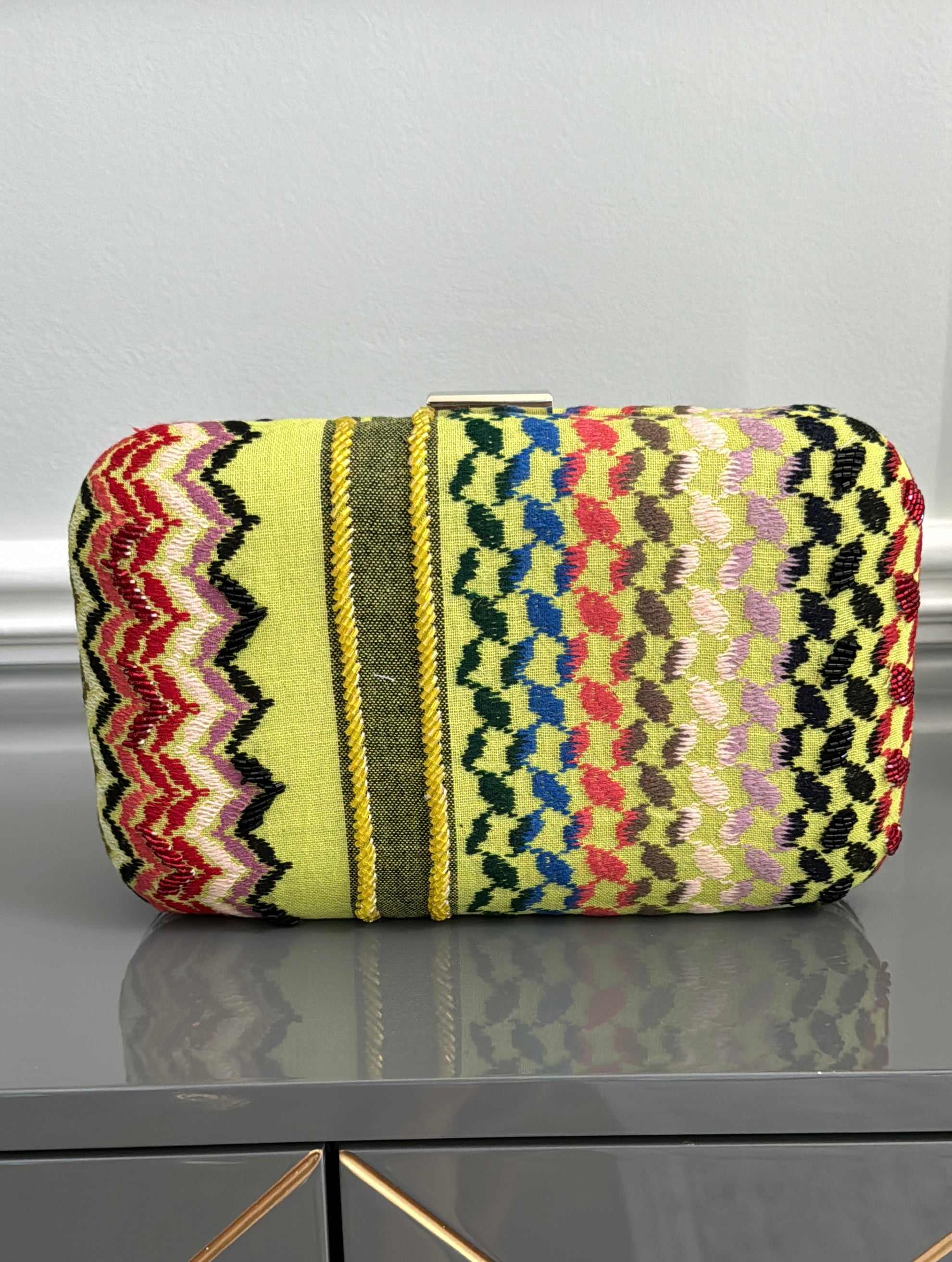 Yellow multi colors rectangle beaded keffiyeh Clutch, handbag