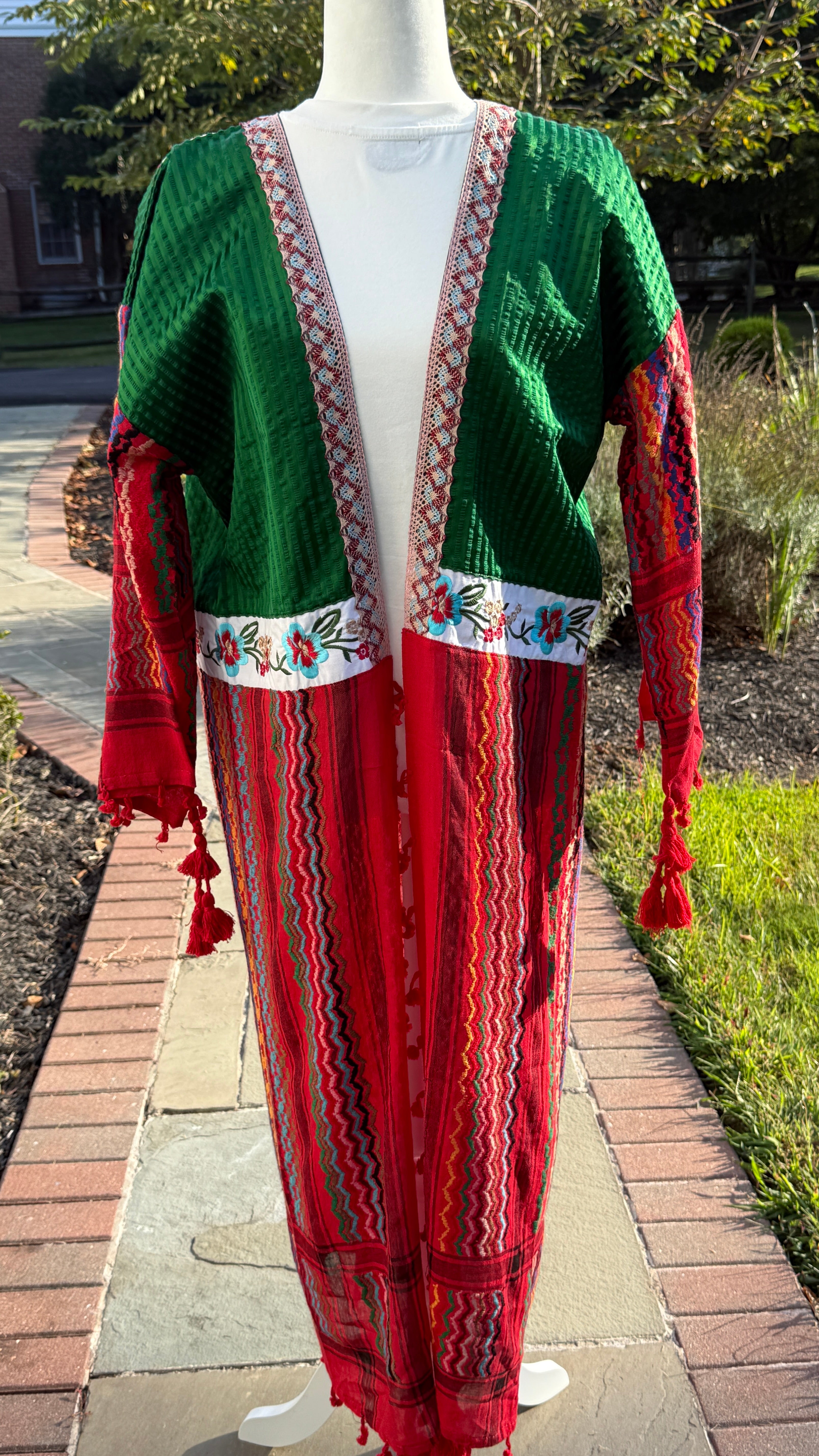 Red & Green Open keffiyeh Caftan