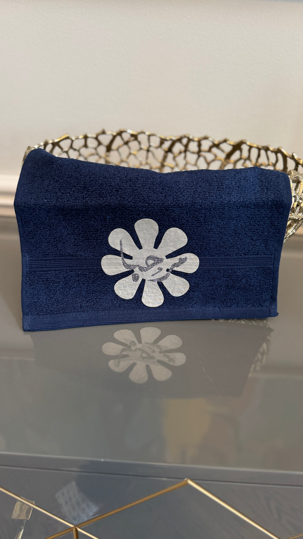 Blue hand Towel designed with Arabic Calligraphy مرحبا