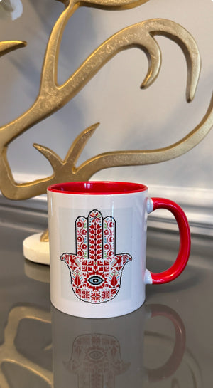 White Mug designed with colorful Fatimah's Hand