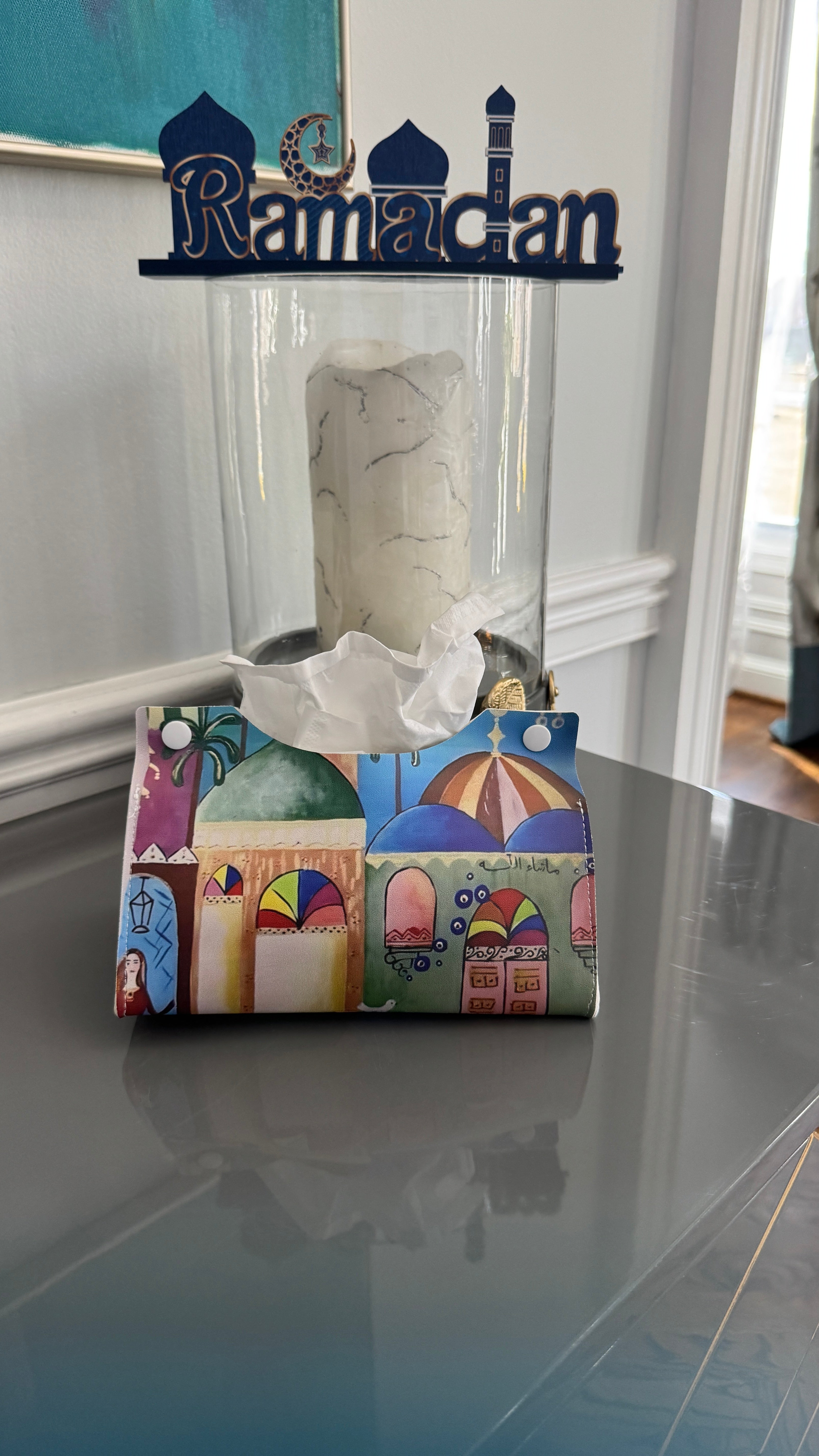 Tissue box cover designed with Middle Eastern Theme and Arabic Caligraphy ماشاءالله