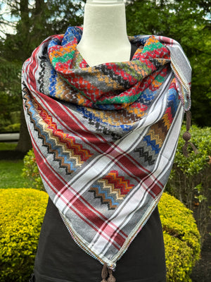 Red, Gray Multi color Keffiyeh, wrap