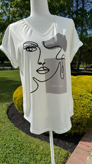 V Neck neck white shirt beauty & Arabic caligraphy Design عليك عيون