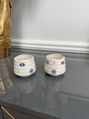 Set of 2 ceramic cups, evil eye design