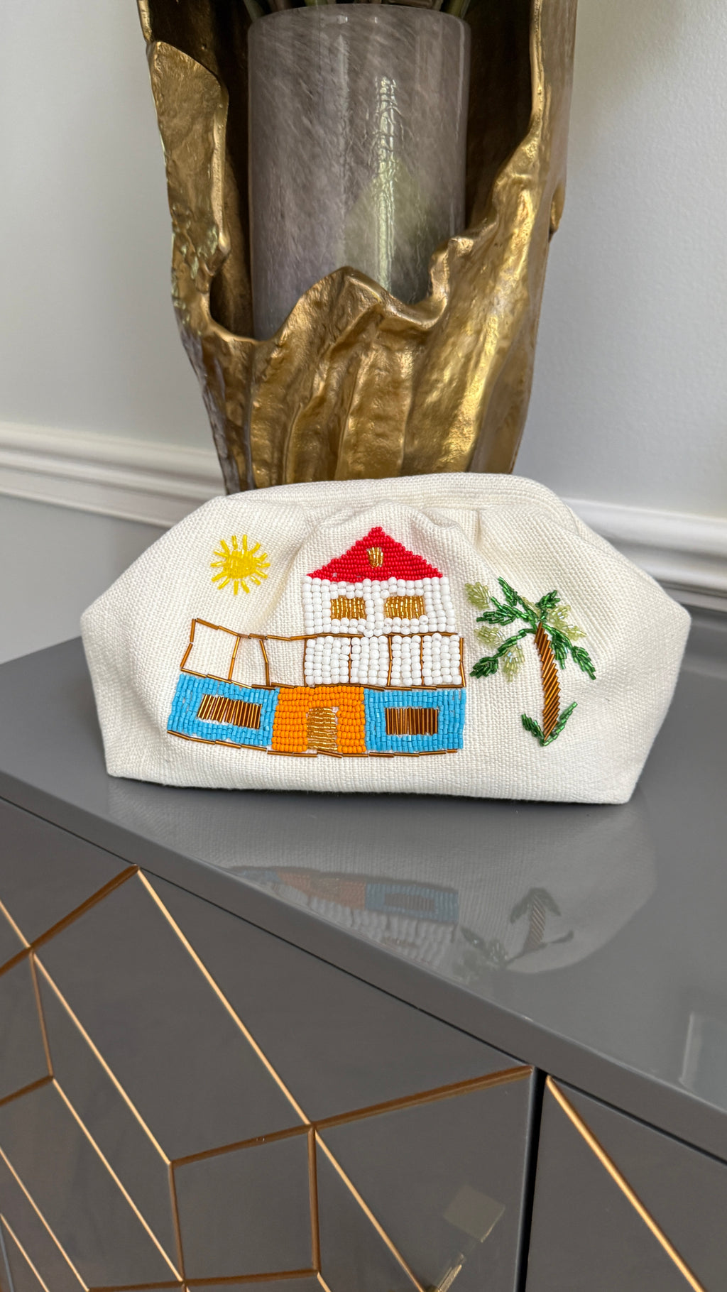 Off White Handbag, clutch, purse beaded Home Design