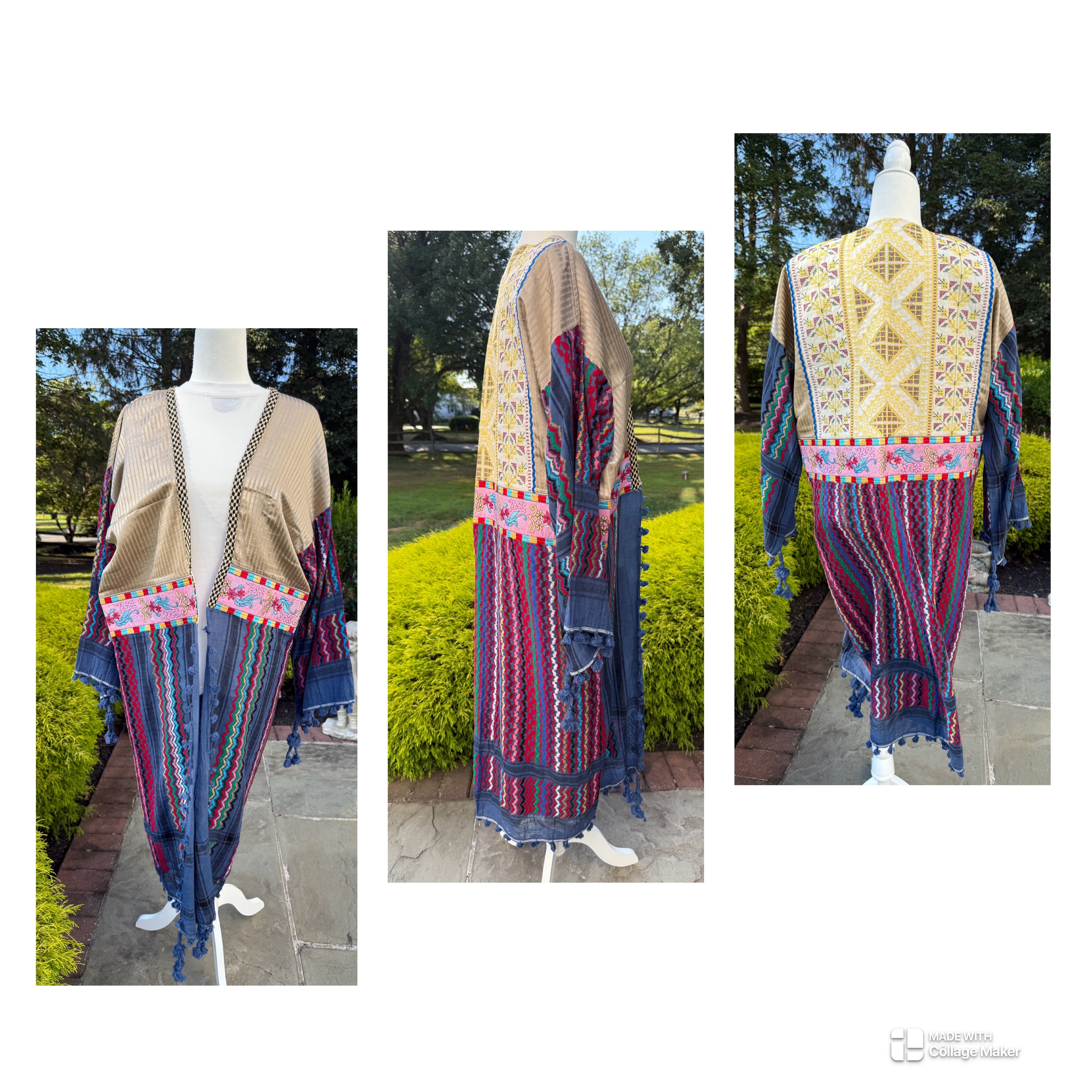 Blue & Gold Multi Color Open keffiyeh Caftan