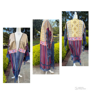 Blue & Gold Multi Color Open keffiyeh Caftan