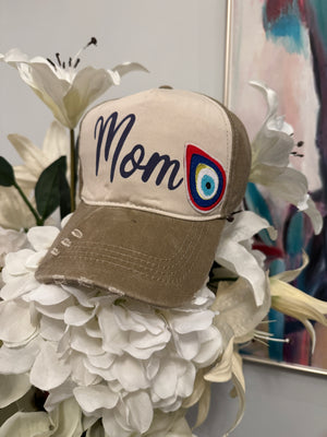 Cap hat Mom design with embroidery tear drop evil eye.