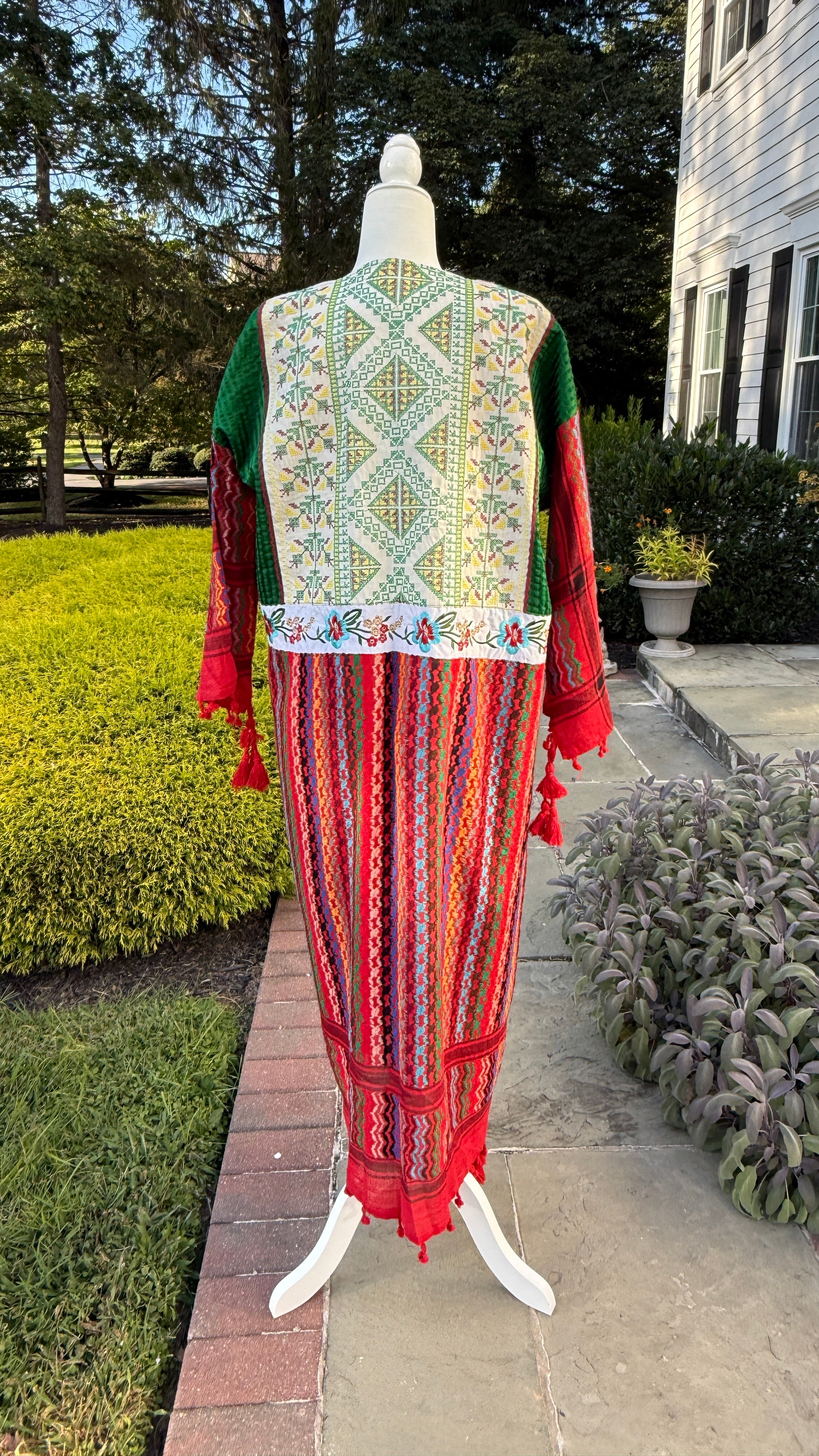 Red & Green Open keffiyeh Caftan