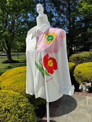 Long Sleeve Floral Print , embroidery motif & Arabic Calligraphy Blouse الورد جميل