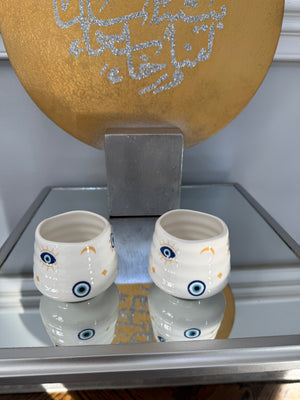 Set of 2 ceramic cups, evil eye design