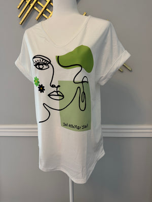 V Neck neck white shirt beauty & Arabic caligraphy Design اهلا بها الطلة اهلا