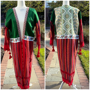 Red & Green Open keffiyeh Caftan