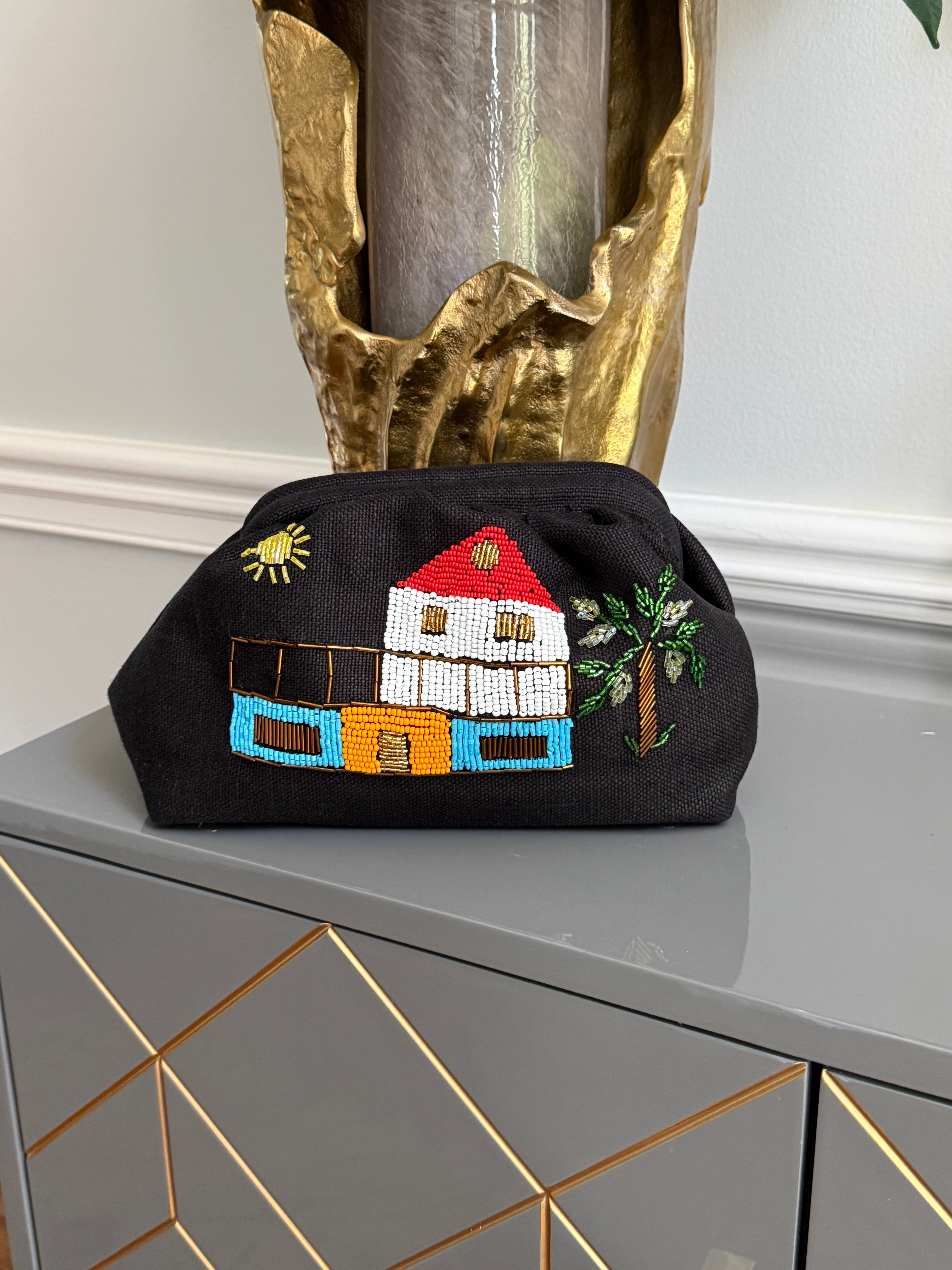 Black Handbag, clutch, purse beaded Home Design