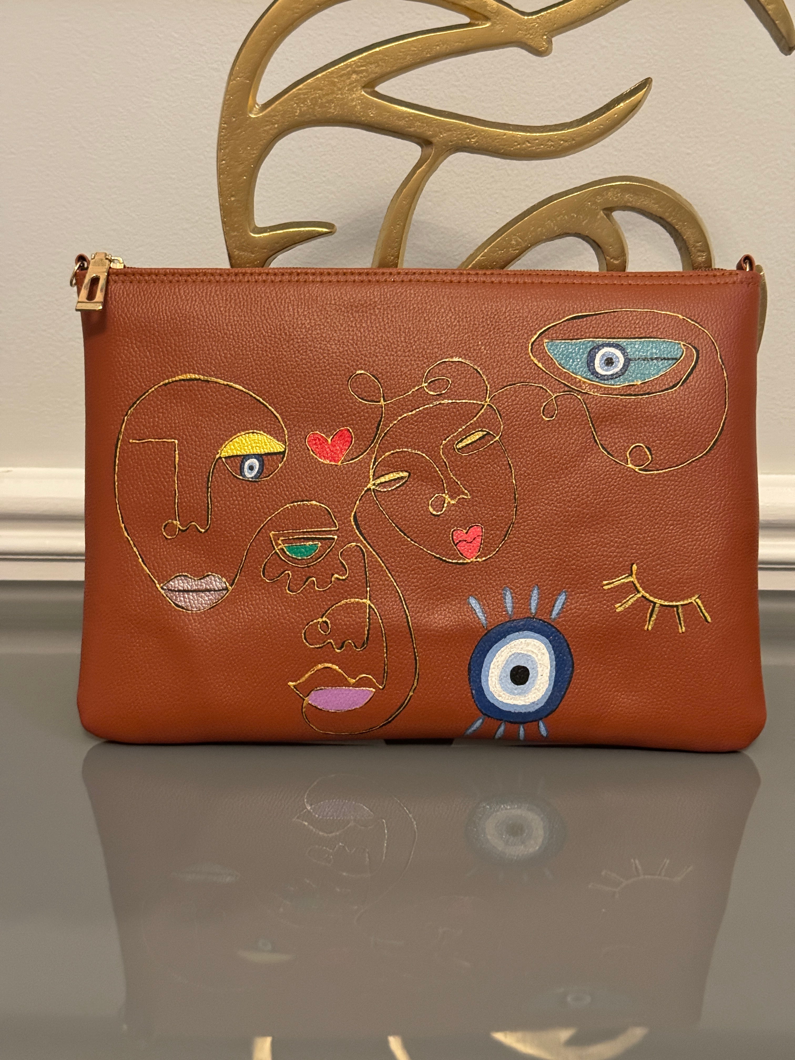 Tan Clutch Hand painted modern theme