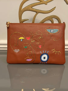 Tan Clutch Hand painted modern theme