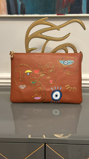 Tan Clutch Hand painted modern theme